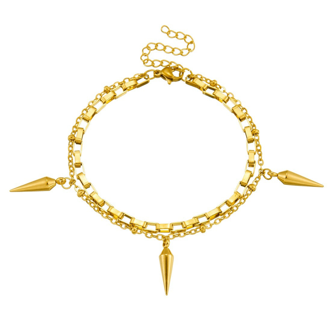 Casual Gold Plated Stainless Steel Bracelet with Rivet Details