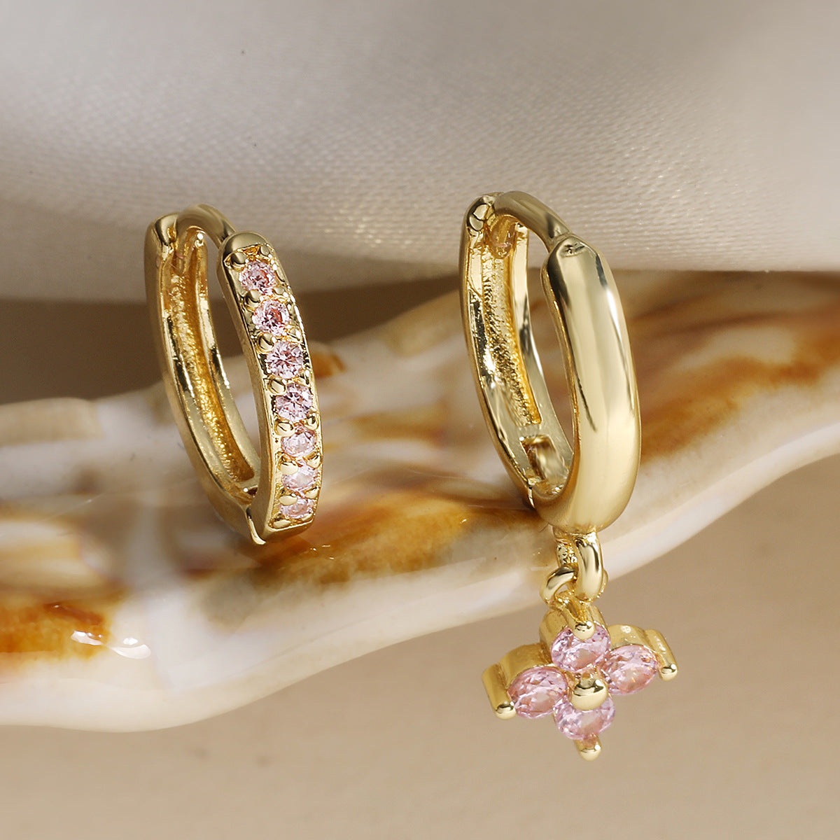 Minimalist Geometric Brass Plated Earrings with Cubic Zirconia for Women