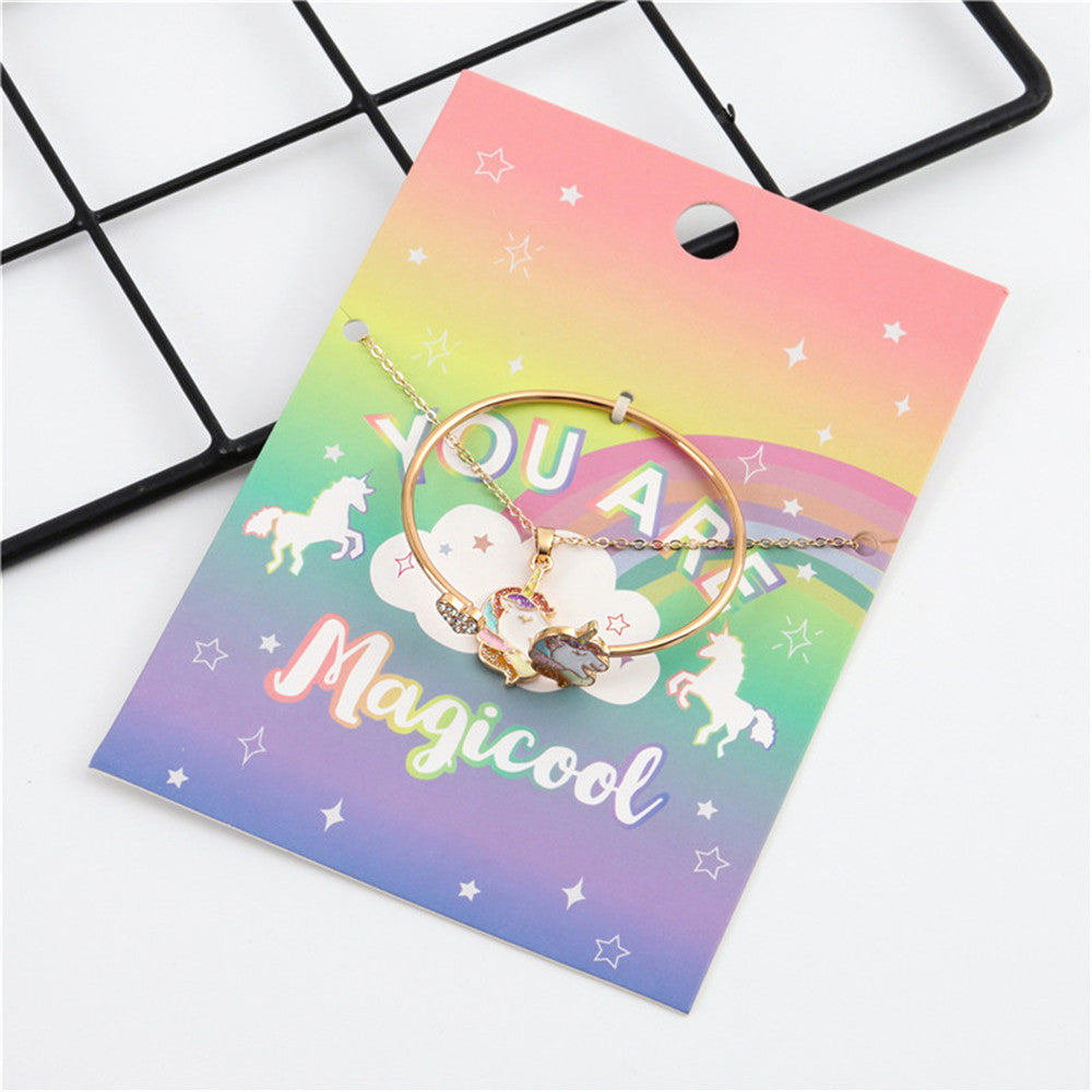 Sweet Cartoon Animal Style Alloy Swan and Unicorn Pendant Necklace Set with Enamel Finish for Girls