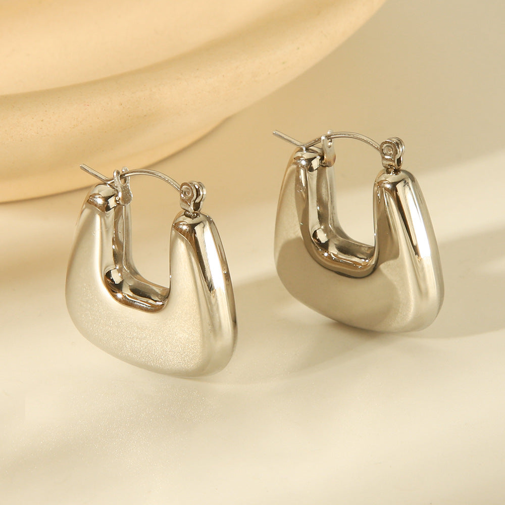 Pendientes de aro minimalistas geométricos huecos de acero inoxidable para mujer con acabado chapado