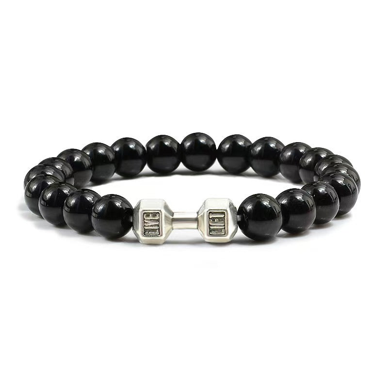 Fashion Matte Plated Alloy Beaded Bracelet Unisex Elastic Yoga Energy Bangle