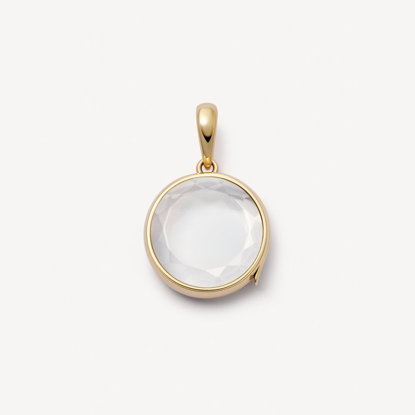 Vintage 18K Gold Plated Brass Round Geometric Locket Pendant Charm Bar with Cable Chain