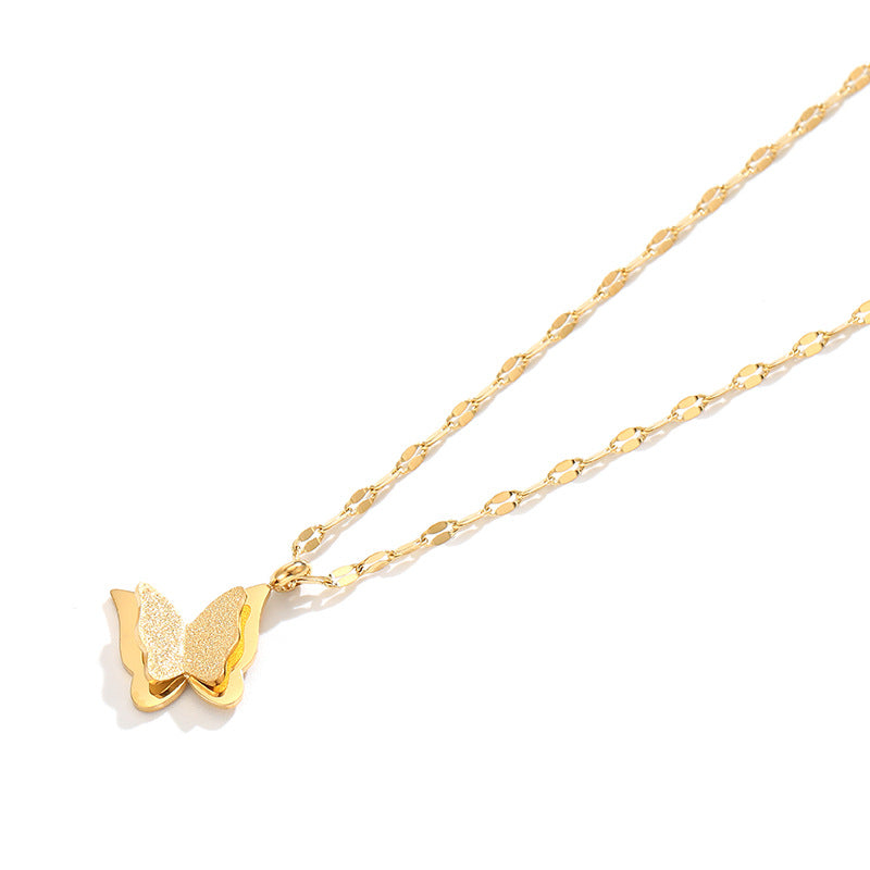 Minimalist Butterfly Pendant Necklace for Women Titanium Steel Locket Chain with Plated Finish