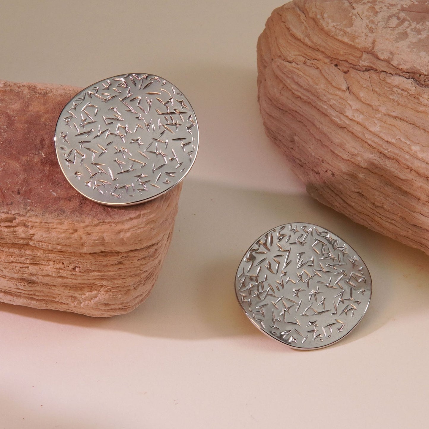 Vintage Geometric Round Polka Dot Stamped Stainless Steel Earrings for Women