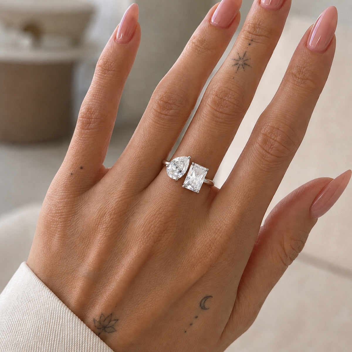 Fashion Geometric Teardrop Cubic Zirconia Brass Plated Ring for Women