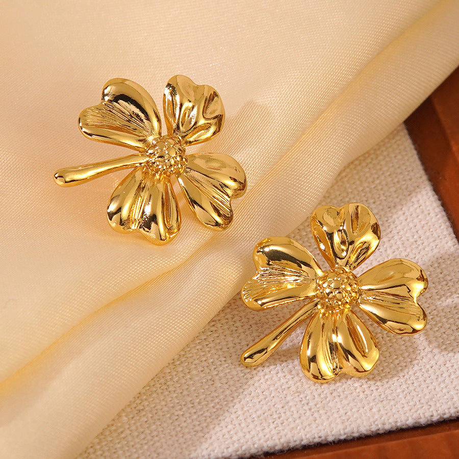 Vintage Gold Floral Stainless Steel Earrings