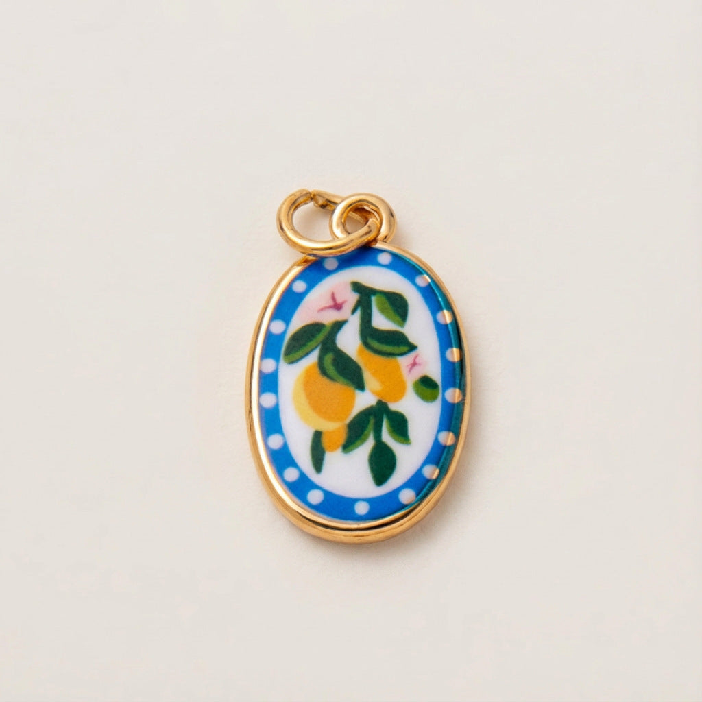 Vintage 18K Gold Plated Cartoon Drip Oil Brass Charm Bar Pendant for Women