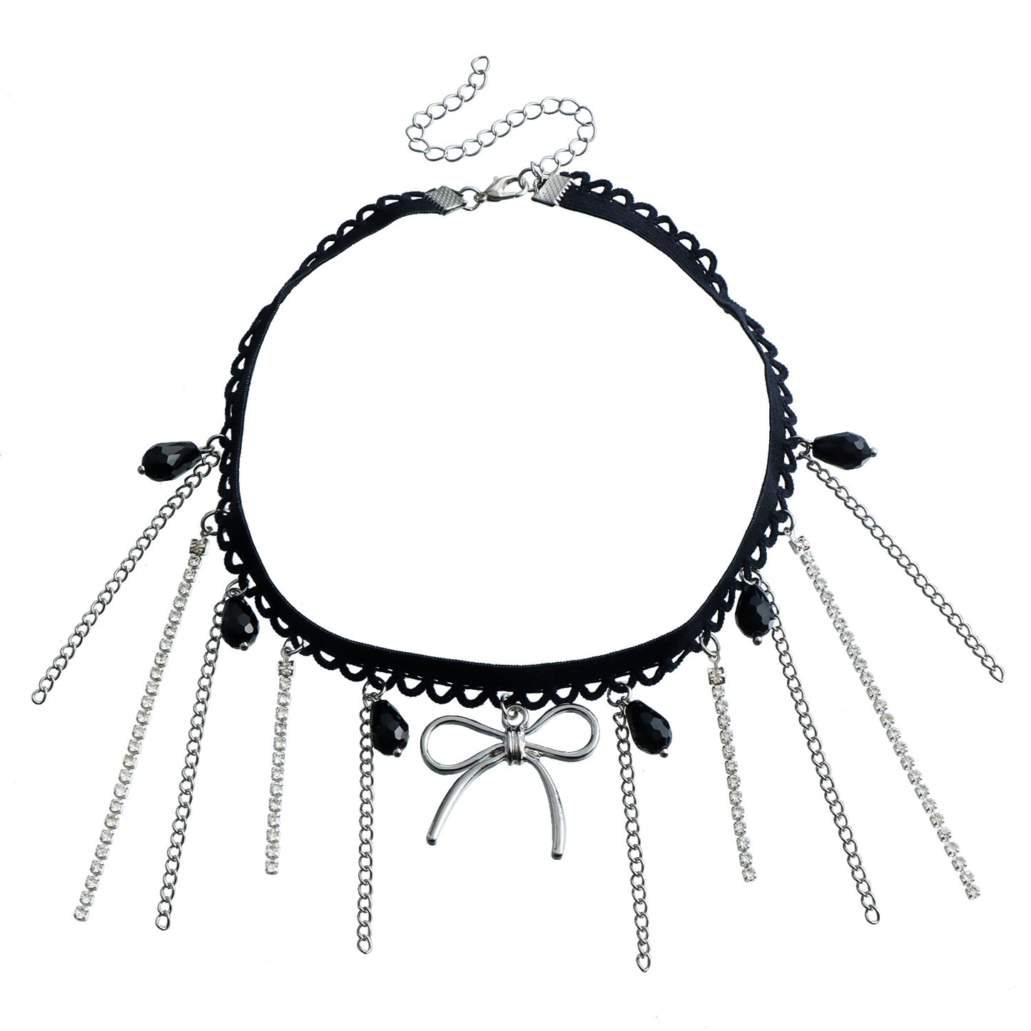 Dark Gothic Ribbon Bow Pendant Necklace for Women with Plated Alloy Charm and Delicate Clavicle Chain