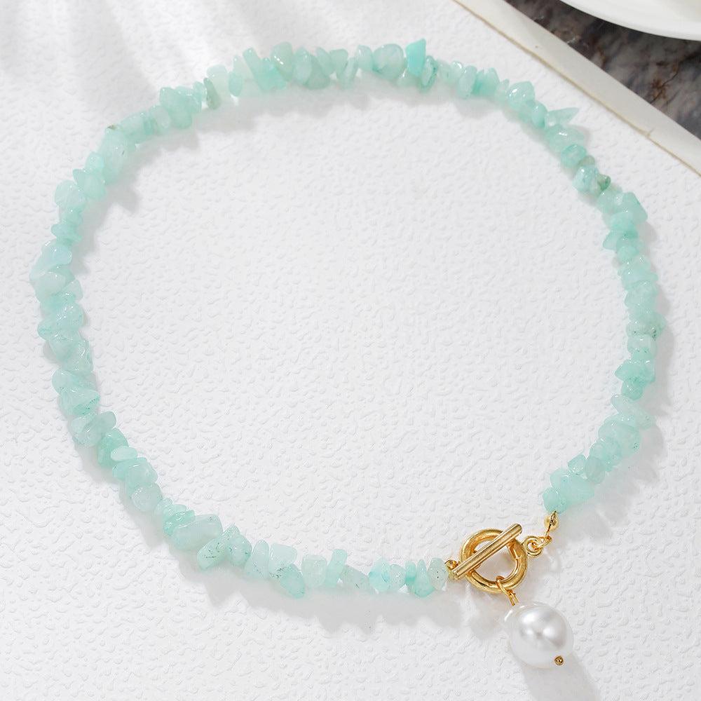 Bohemian Geometric Stone Necklace with Imitation Pearl Pendant Cable Chain Unisex