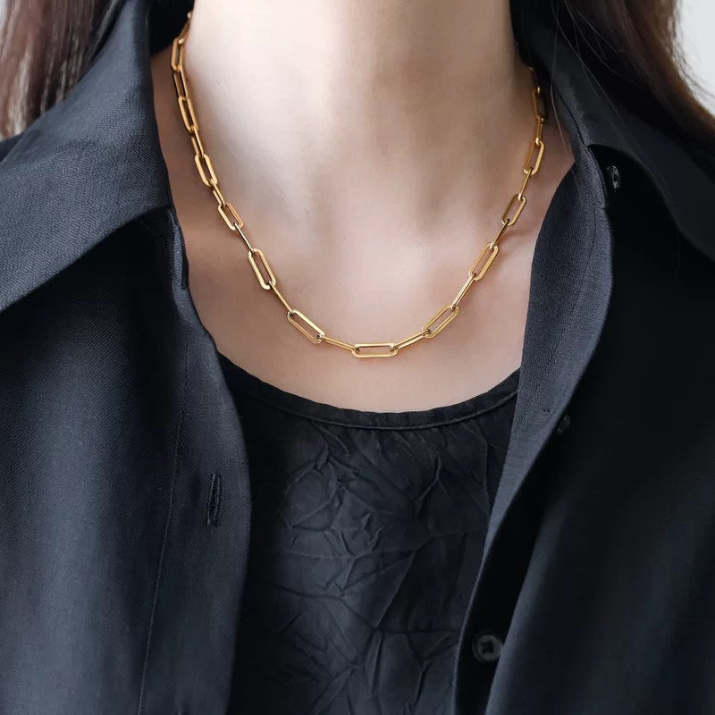 Elegant Minimalist Hollow Geometric Titanium Steel Cable Chain Necklace for Women