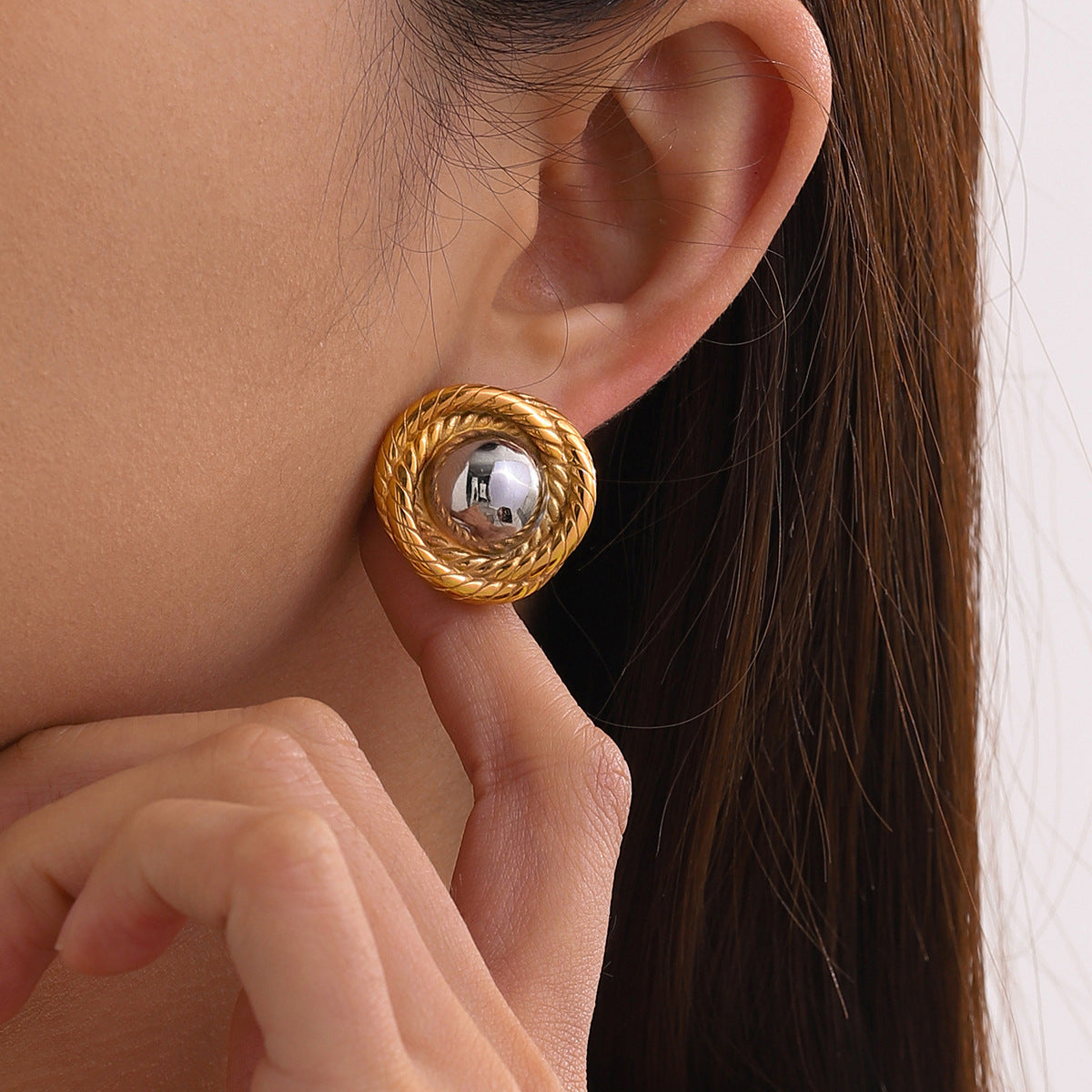 Elegant 18K Gold Plated Geometric Round Stainless Steel Earrings