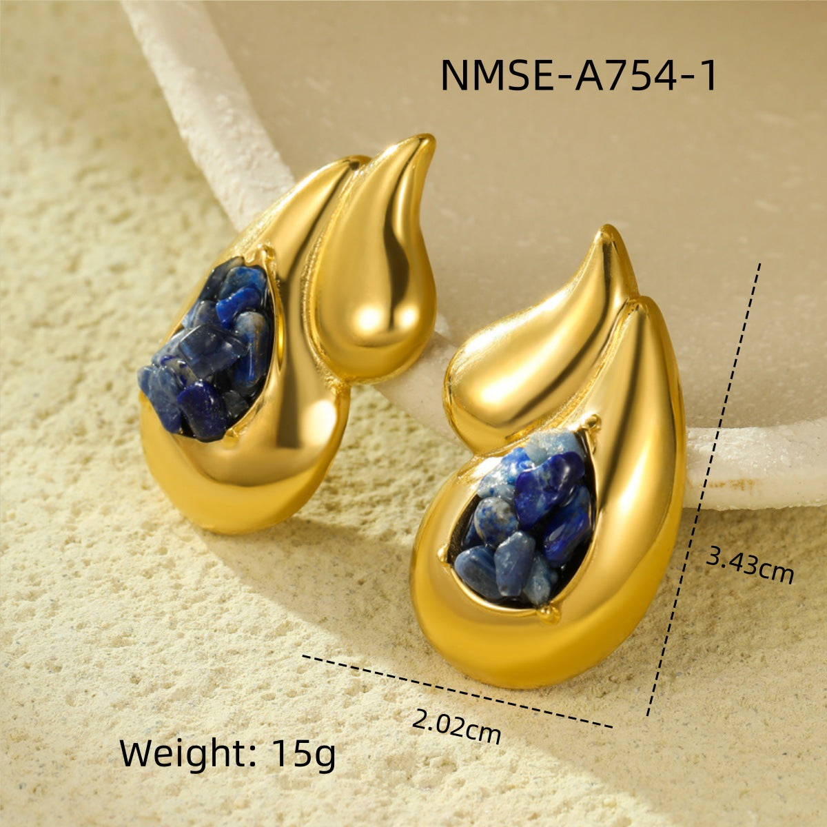 Orecchini a Goccia Doppi in Acciaio al Titanio Lucidato Stile Vintage Minimalista con Dettagli in Pietra Naturale e Placcatura in Oro 18K