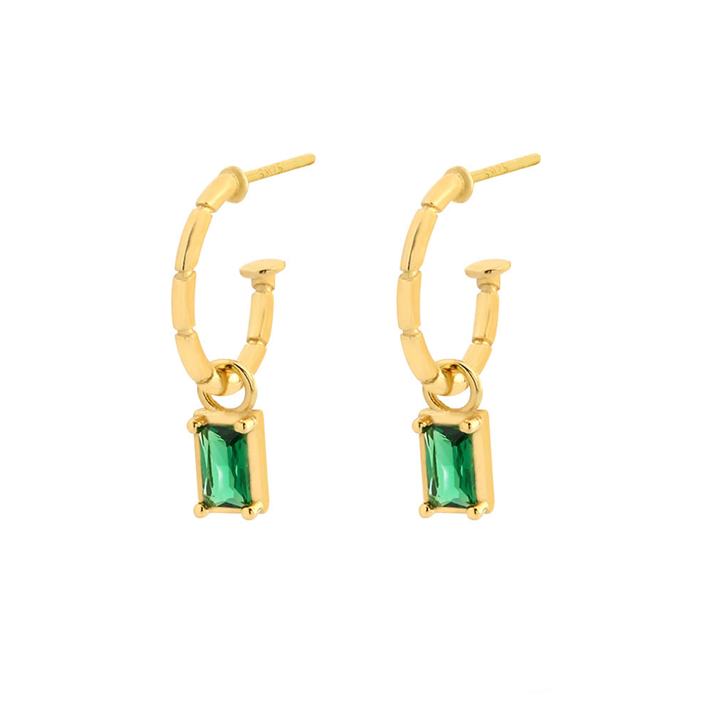 Pendientes de botón geométricos minimalistas de plata de ley 925 con esmeraldas y diamantes de imitación para mujer