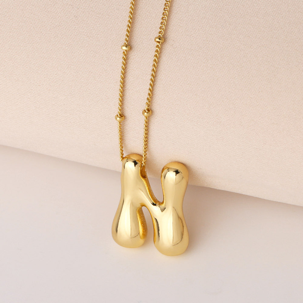 Minimalist Gold Plated Brass Letter Pendant Necklace Cable Chain Unisex Jewelry