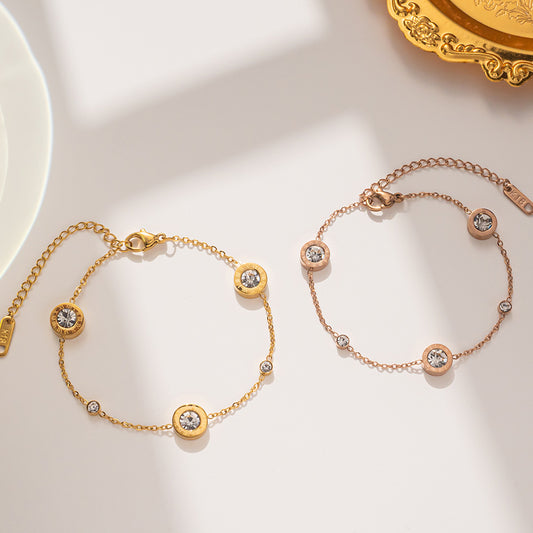Pulsera de Acero Titanio Geométrica Minimalista con Acentos de Zirconia para Mujer, Accesorio de Moda Electrochapado
