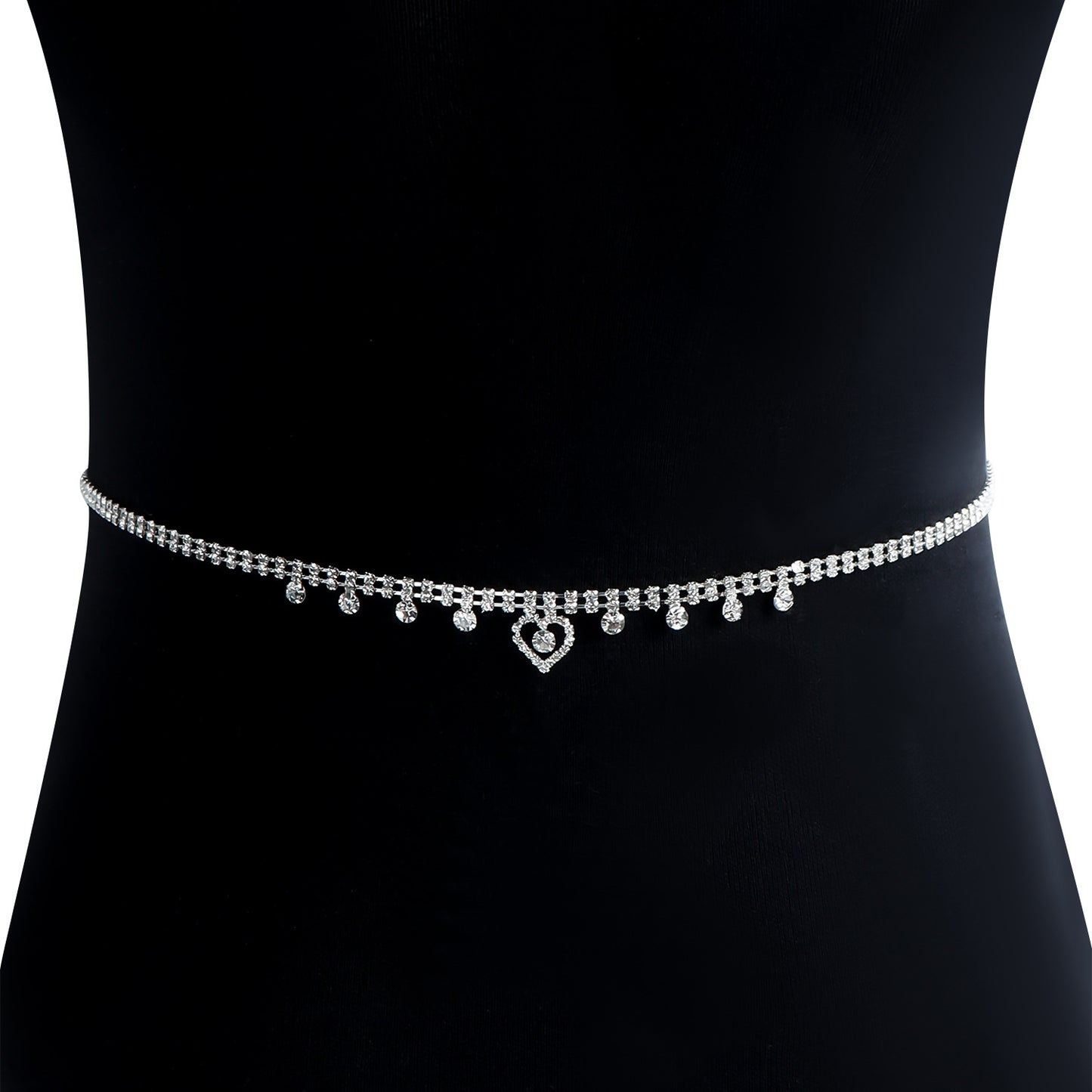 Casual Punk Rhinestone Inlaid Heart Metal Body Chain for Women
