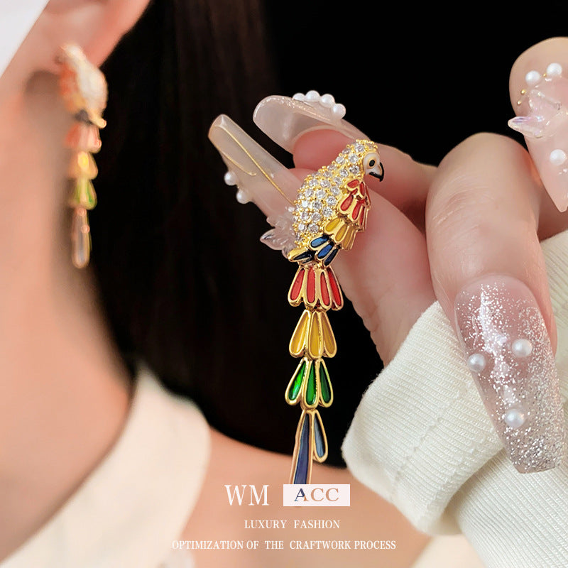 Vintage-Style Parrot-Shaped Earrings in Gold-Plated Copper with 925 Sterling Silver Posts for Women