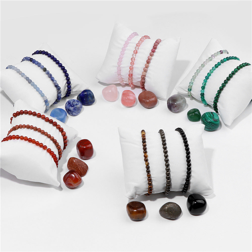 Vintage Geometric Stone Beaded Bracelet Set Unisex Meditation Raw Stone Stress Relief Hand Jewelry