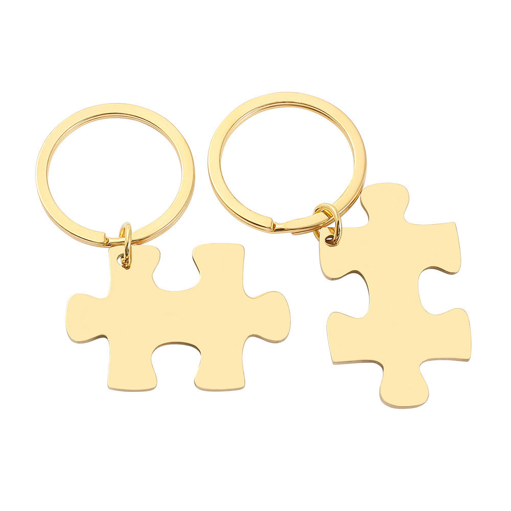 Minimalist Laser Letter Titanium Steel Puzzle Keychain Set for Couples