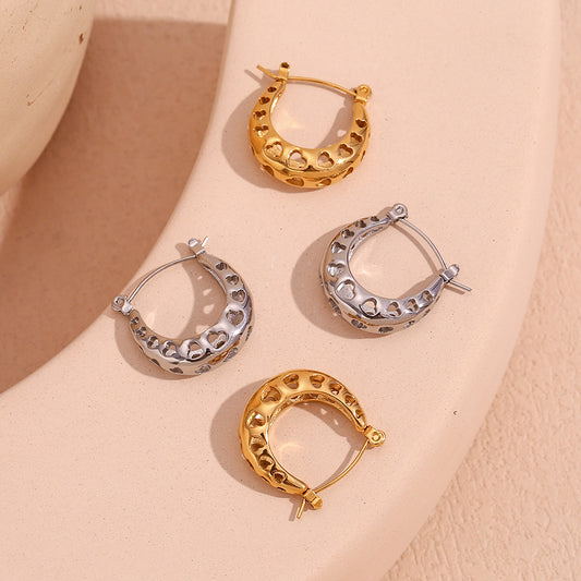 Pendientes de Acero Inoxidable con Diseño Geométrico en U, Minimalista y de Moda, con Baño de Oro de 18K y Detalle de Corazón Hueco para Mujer