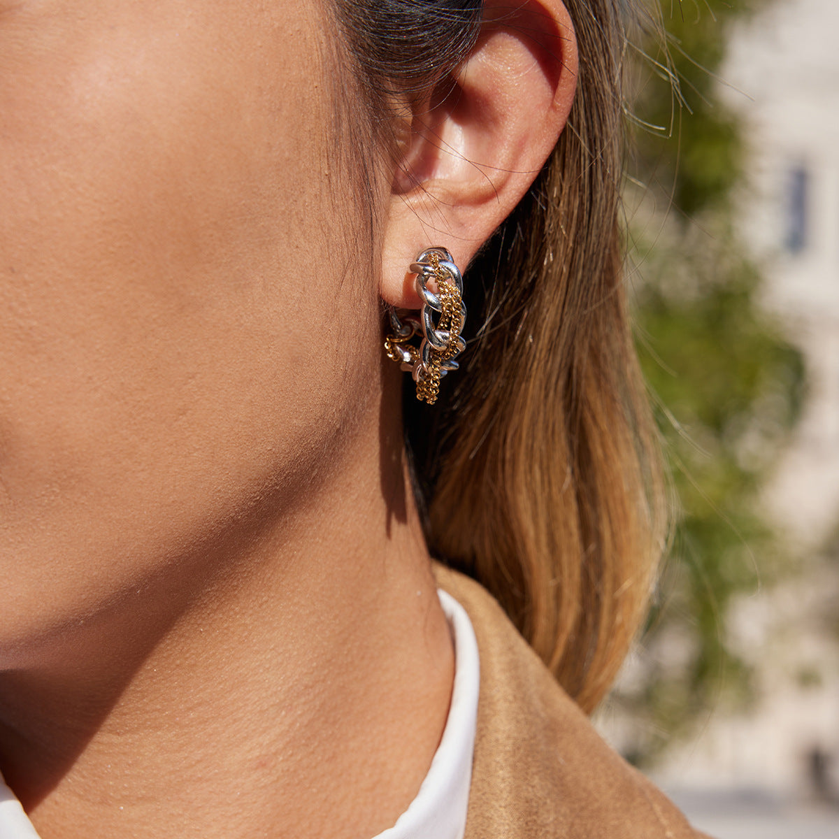 Pendientes colgantes geométricos de acero inoxidable con acabado chapado para mujer, joyería de oreja minimalista y a la moda