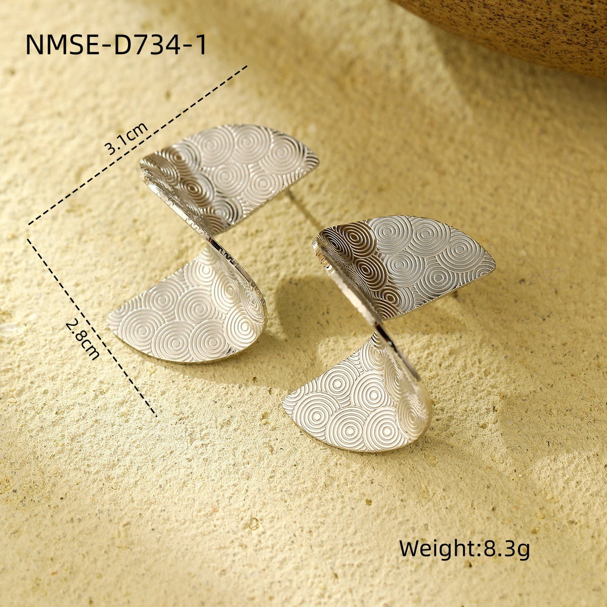 Pendientes giratorios de acero inoxidable con forma de abanico y acabado chapado para mujer, diseño de rayas circulares a la moda y minimalista