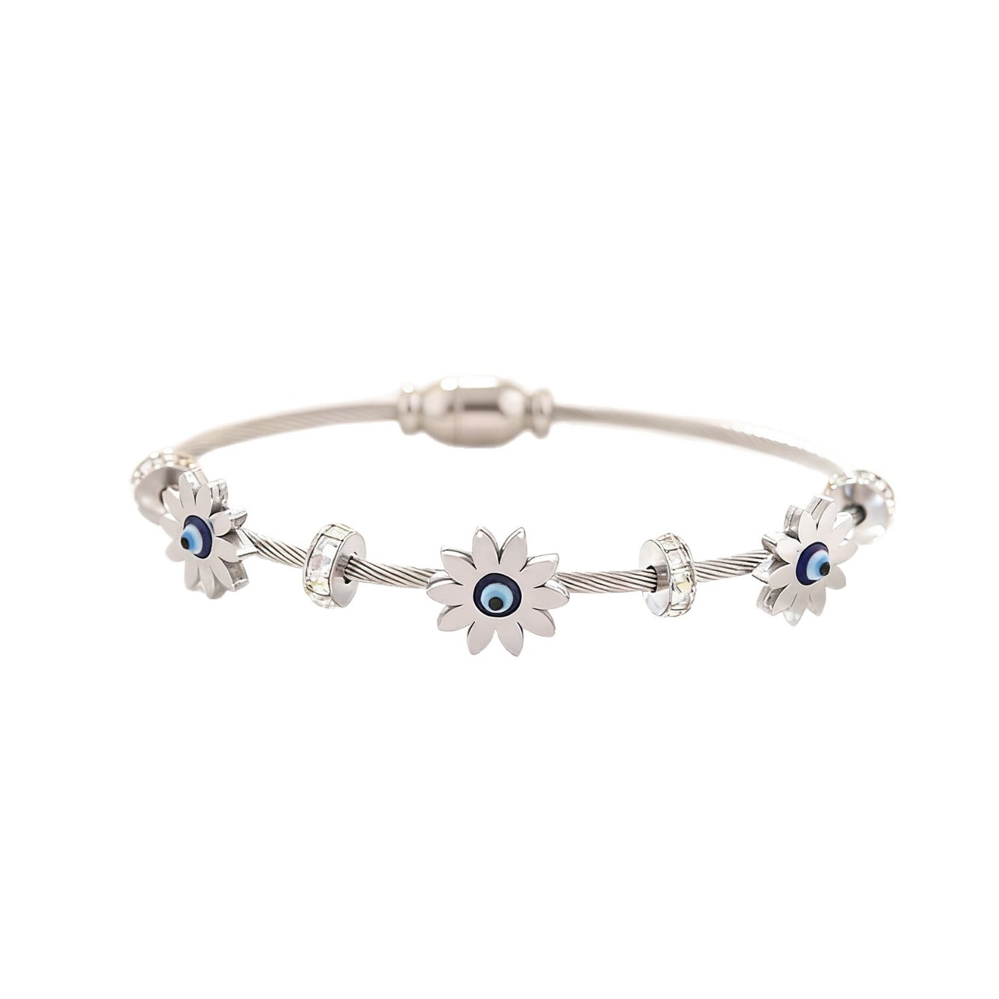 Casual Round Geometric Plated Stainless Steel Bracelet with Evil Eye and Sunflower Design