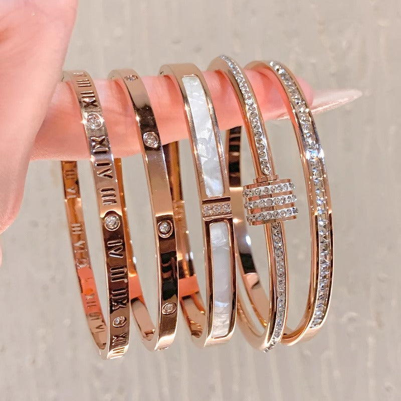 Rose Gold Plated Titanium Steel Zircon Geometric Waist-Shaped Bracelet for Women Luxury Minimalist Hand Jewelry