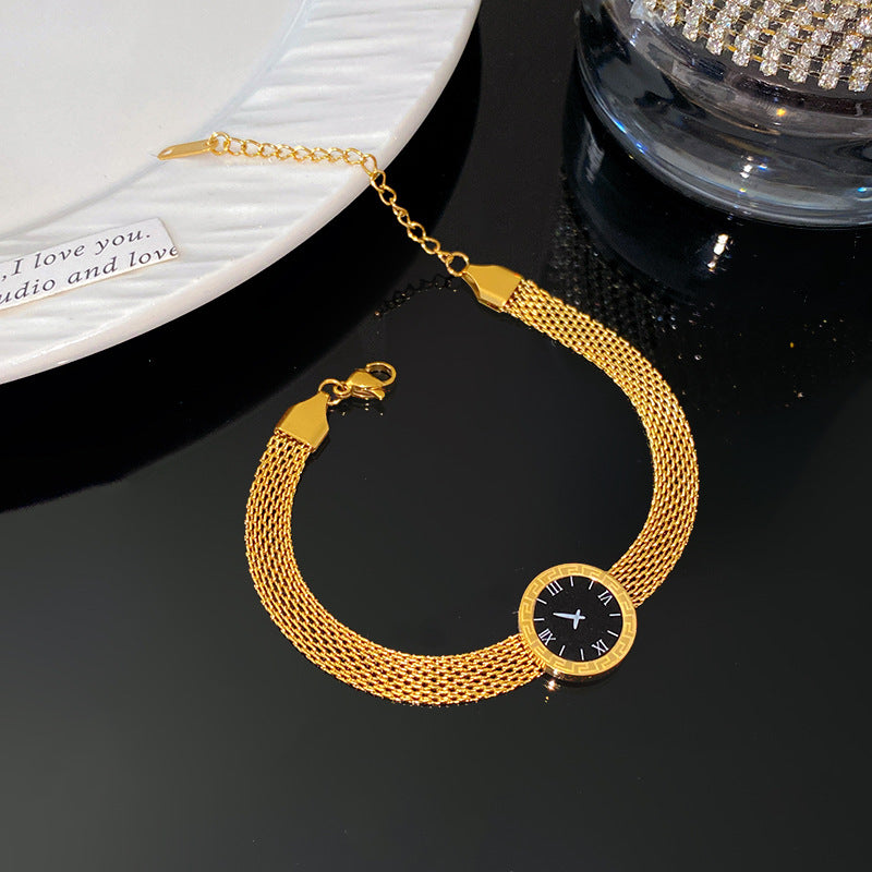 Minimalist Gold Plated Titanium Steel Round Dial Necklace Geometric Line Design