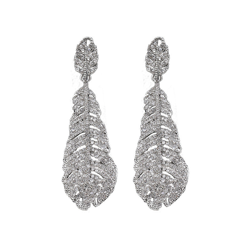 Set di collane da donna in lega a forma di piuma, stile vintage, con intarsi di strass