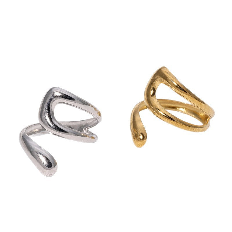 Minimalist Geometric Hollow Stainless Steel Adjustable Open Ring for Women with Plated Finish