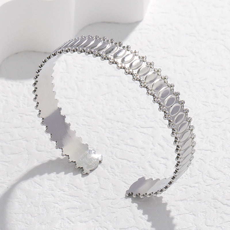 Adjustable Titanium Steel Bracelet for Women with Geometric Line Design Electroplated Finish Statement Cuff