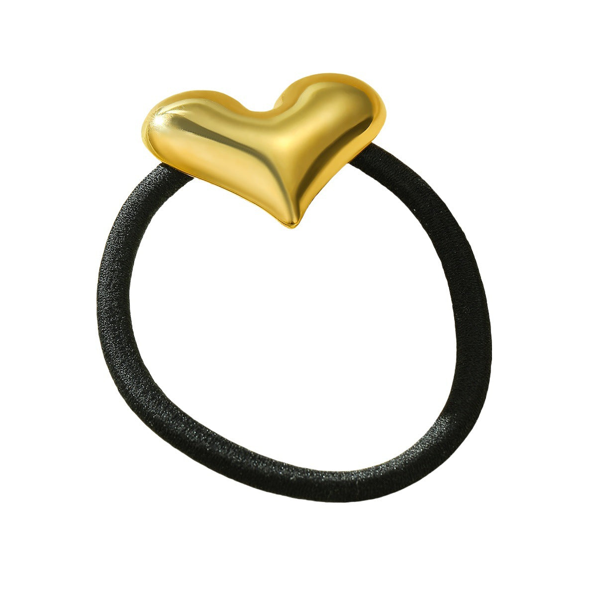 Goma de pelo minimalista de acero de titanio con forma de corazón y acabado chapado para cola de caballo, elegante banda elástica negra