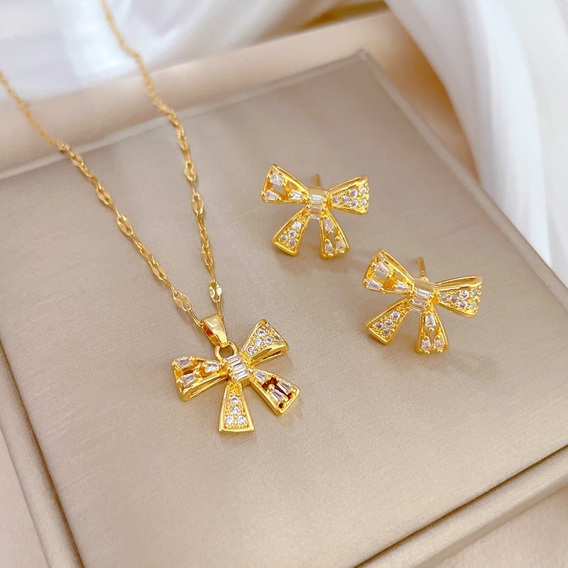 Luxury Fresh and Sweet Plated Brass Zircon Micro-Pave Earrings and Necklace Set