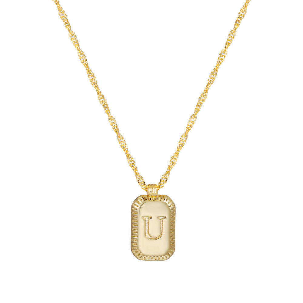 Sweet Gold Plated Brass Letter Geometric Titanium Steel Pendant Necklace for Women