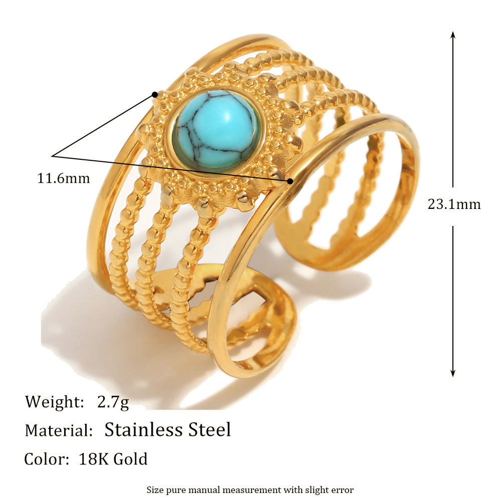 Fashionable Vintage Geometric Stainless Steel Plated 18K Gold Double-Layer Women's Bracelet with Natural Stone