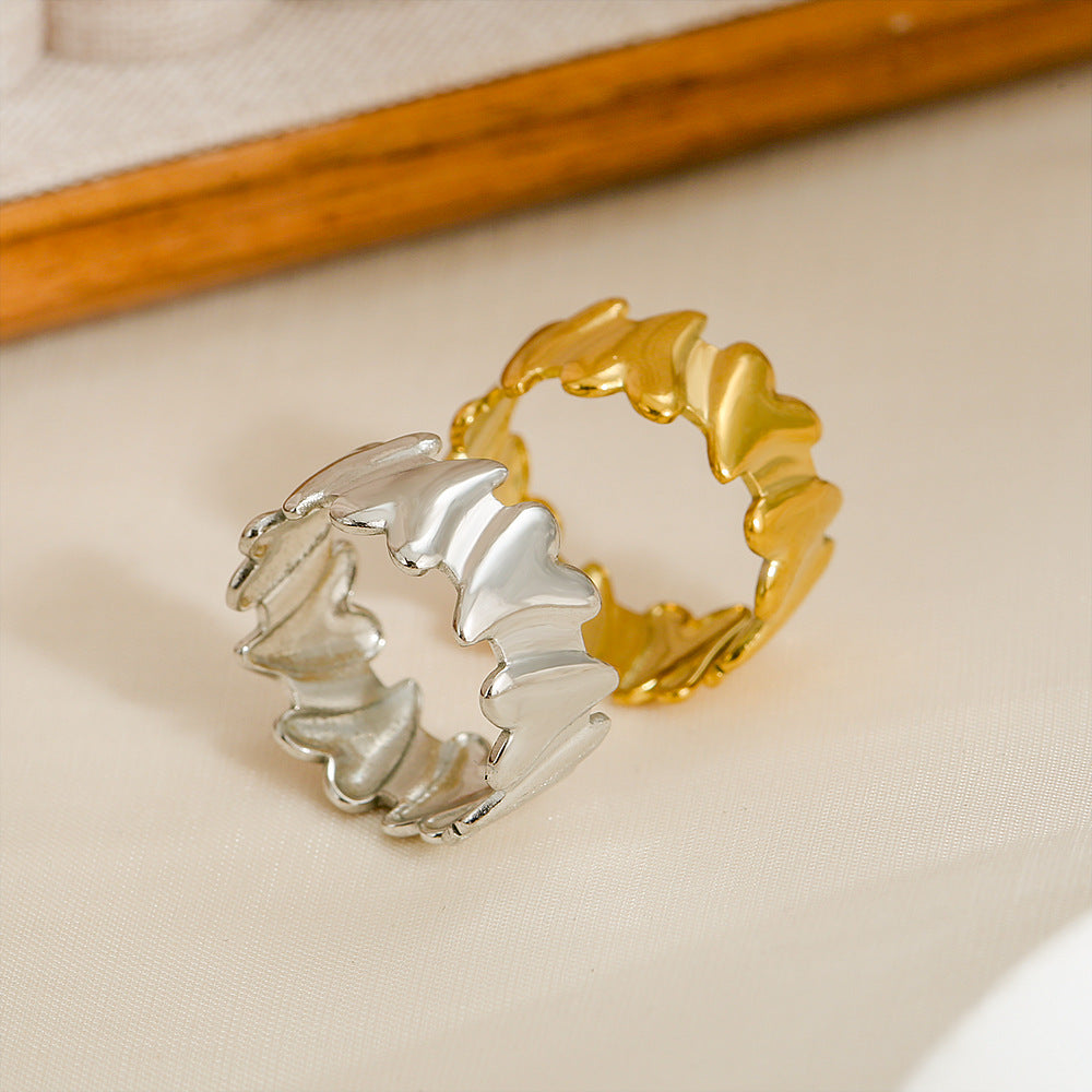 Anillo minimalista vintage de acero inoxidable con forma de corazón irregular y acabado chapado para mujer