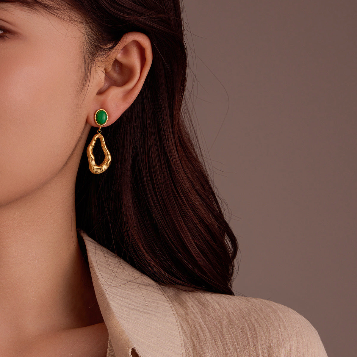 Aretes de Acero Inoxidable Estilo Vintage Geométricos con Ojo de Gato y Piedras Naturales Turquesa