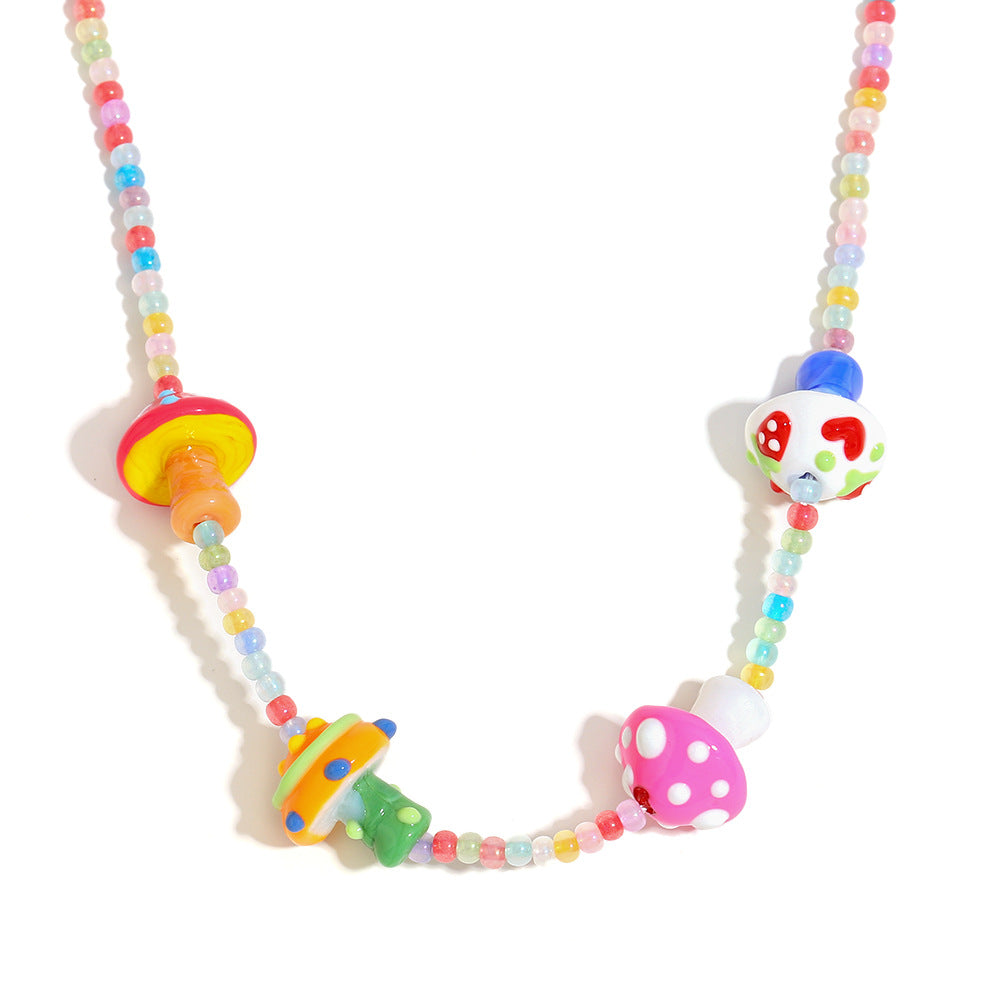 Collana con Pendente Geometrico a Fungo e Pesce di Tendenza per Donne in Acrilico con Catena in Acciaio Inox Placcato Oro 18K