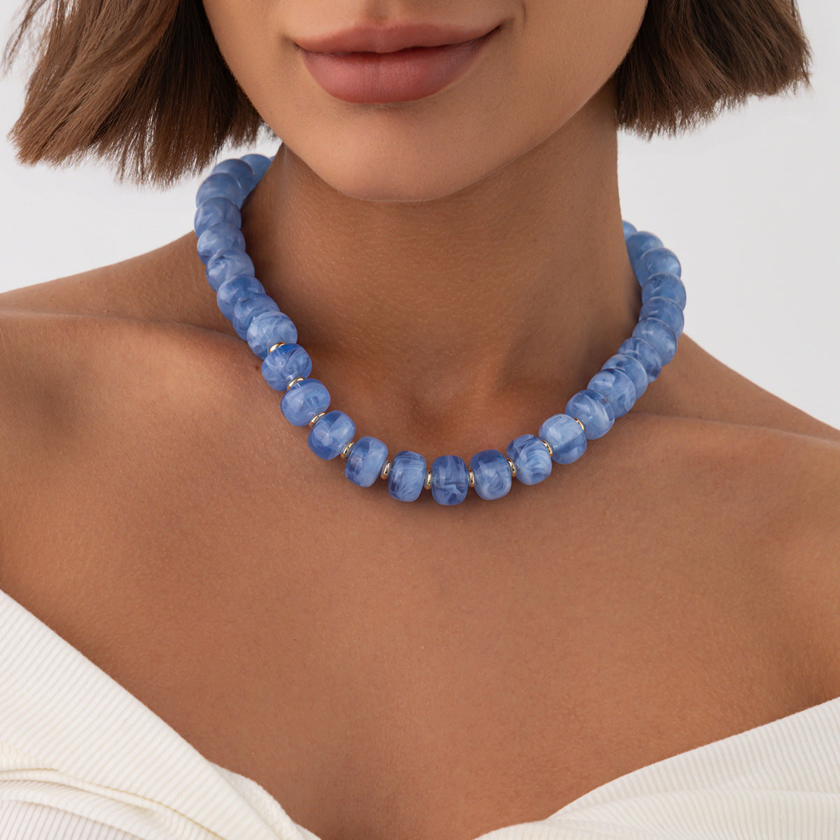 Bohemian Geometric Gradient Resin Plated Stainless Steel Ball Chain Necklace for Women