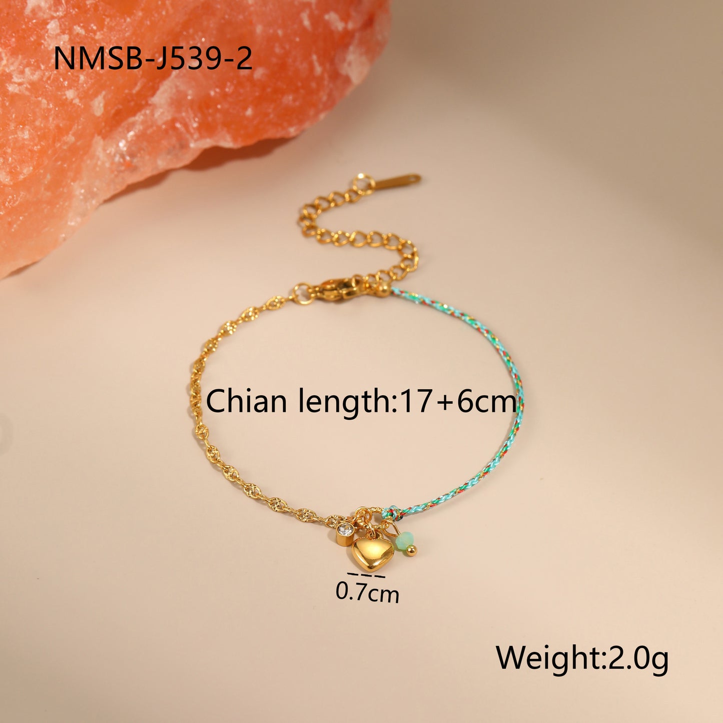 Bracciale alla moda in corda intrecciata ispirato alle vacanze con ciondolo a cuore e stella in acciaio inossidabile da donna