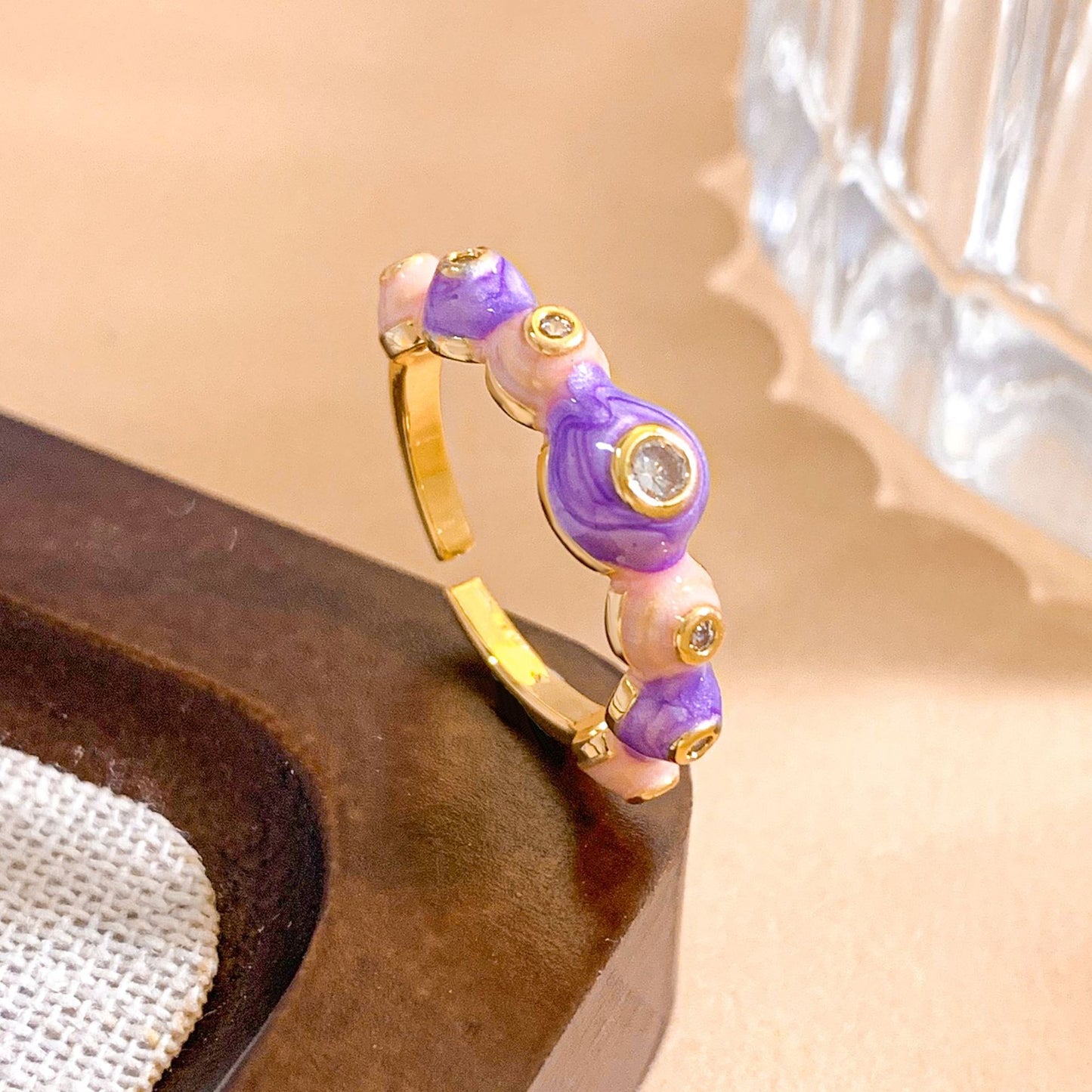 Sweet Gold Plated Brass Adjustable Ring with Bow and Bubble Elements for Women