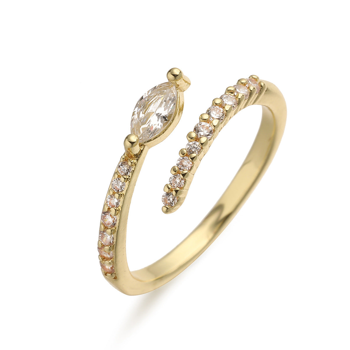 Minimalist Geometric Open Ring for Women Made of Brass with 18K Gold Plating and Zircon Inlay