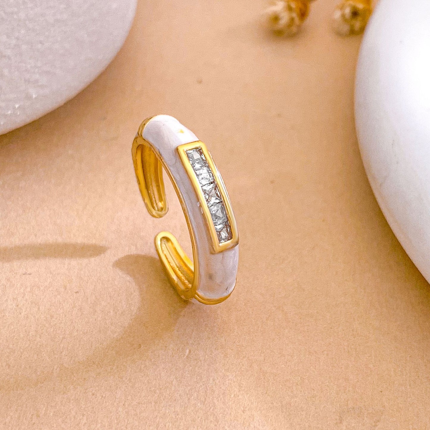 Anillo abierto de esmalte de latón chapado en oro, geométrico cuadrado minimalista para mujer