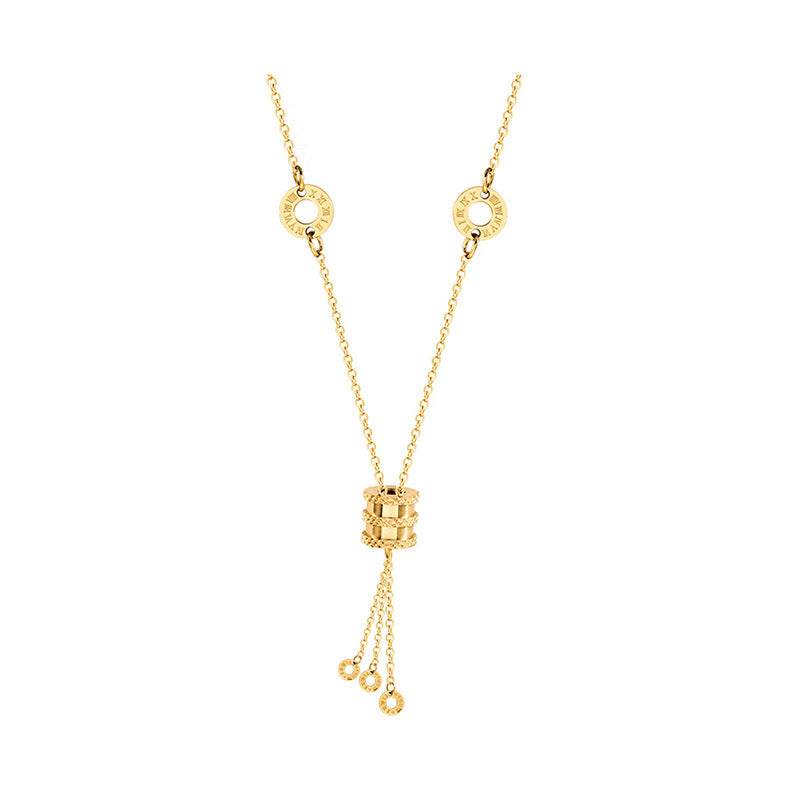 Collana Minimalista Geometrica in Acciaio al Titanio con Ciondolo Numeri Romani Placcato Oro per Donna e Uomo