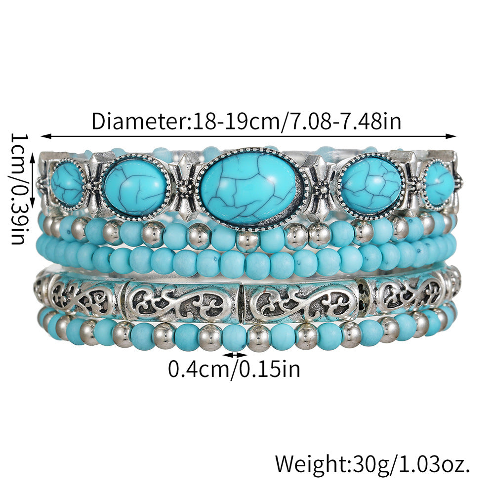 Ethnic Casual Round Geometric Alloy Bracelet with Simulated Turquoise