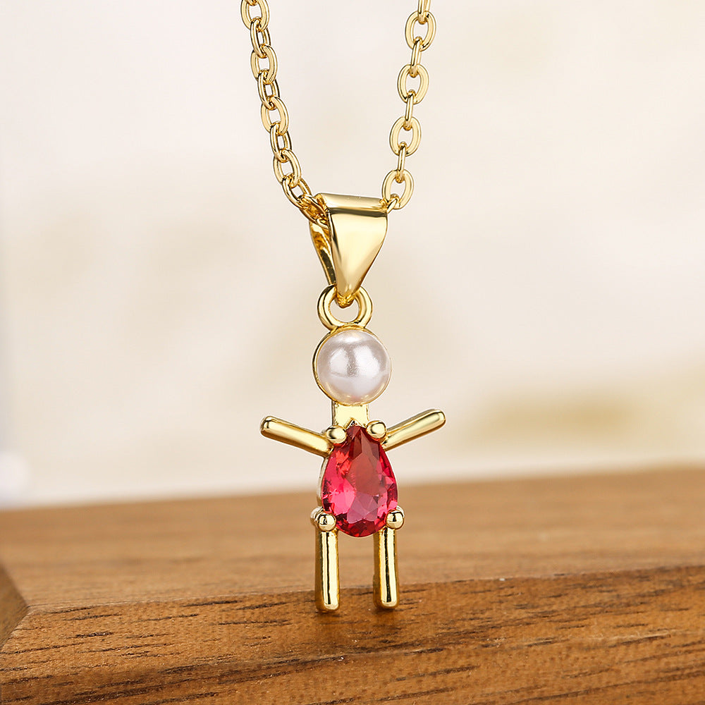 Collana con ciondolo geometrico minimalista in rame placcato oro vero e zirconi da donna