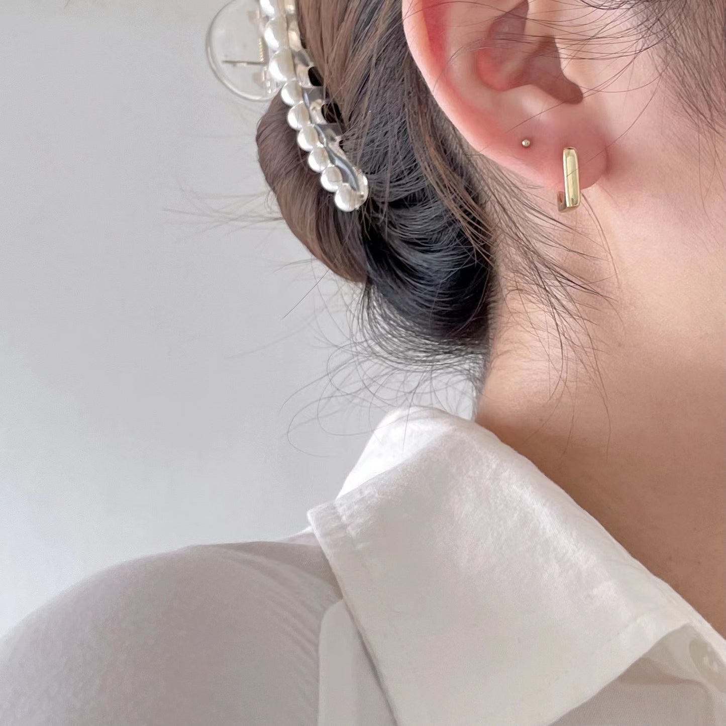 Minimalist Square Stud Earrings in 925 Sterling Silver with Pearl Inlay for Women