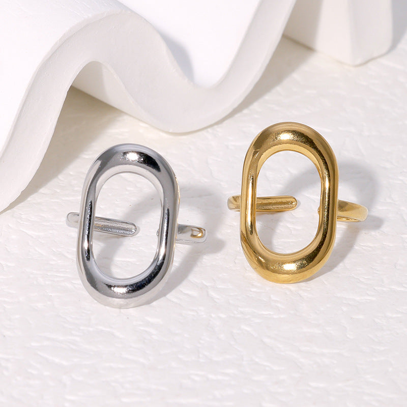 Anello da dito da donna minimalista geometrico rettangolare cavo in acciaio inossidabile con finitura galvanica