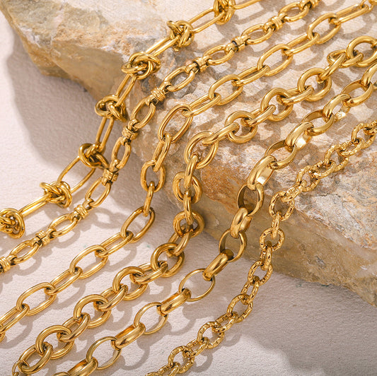 Classic Geometric 18K Gold Plated Stainless Steel Chain Bracelet for Women